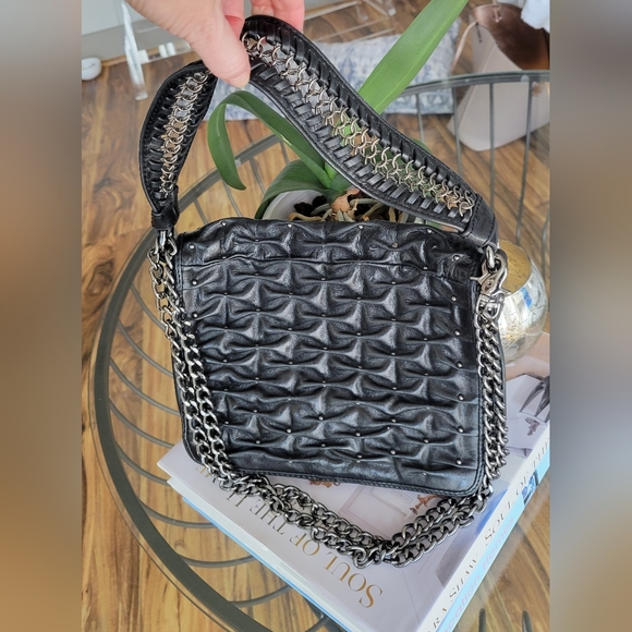 Badgley Mischka Handbags - BADGLEY MISCHKA Black Leather Silver Studs Chain Crossbody Purse